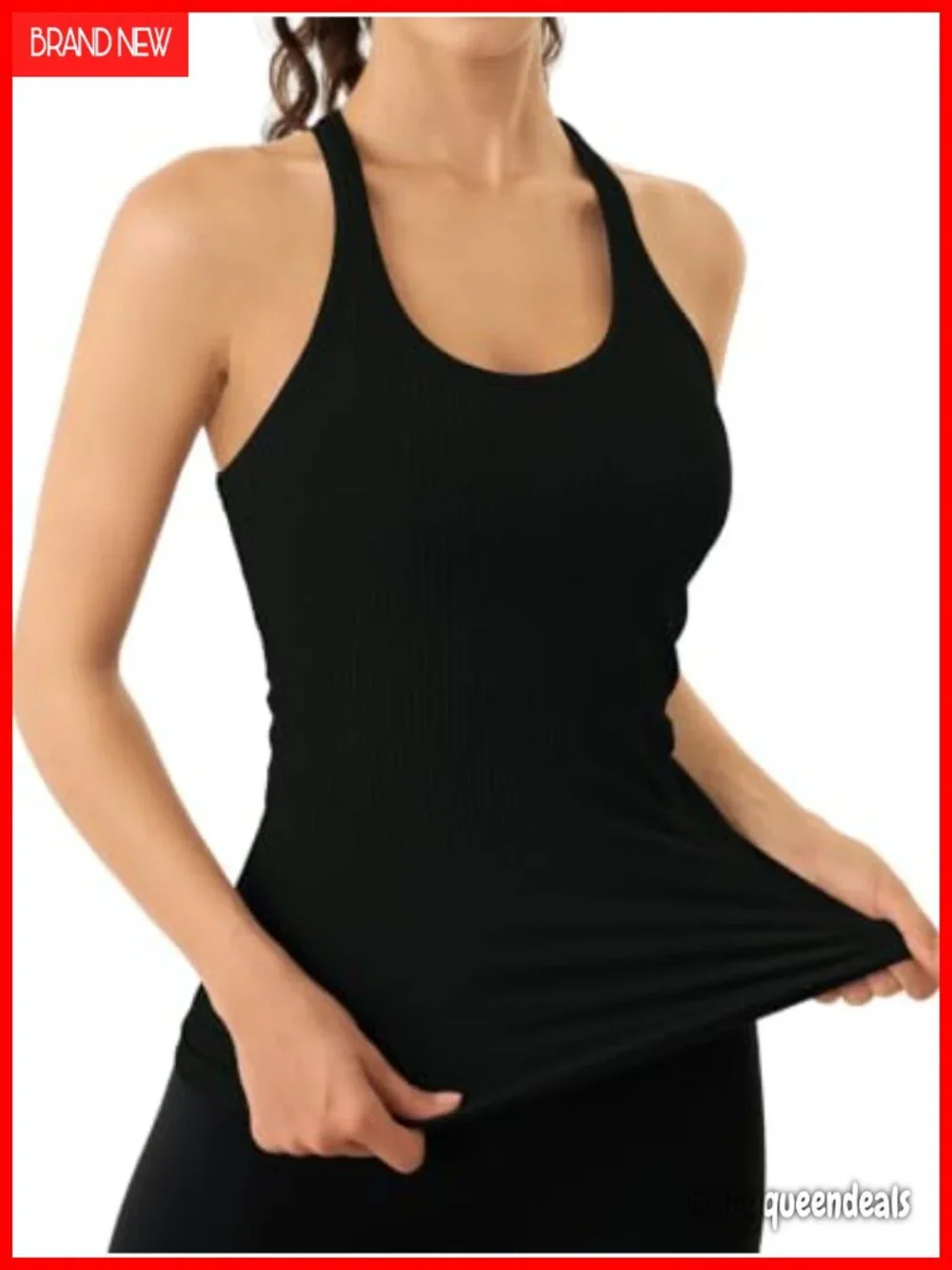 Ribbed Workout Tank Top with Built in Bra Racerback Gym Yoga